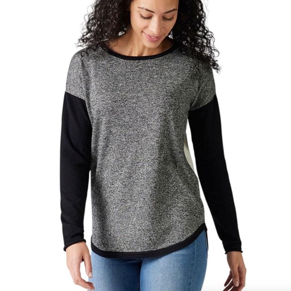 Smartwool Shadow Pine Colorblock Crew Sweater Black Gray Size Small *Flaw* - Picture 1 of 11